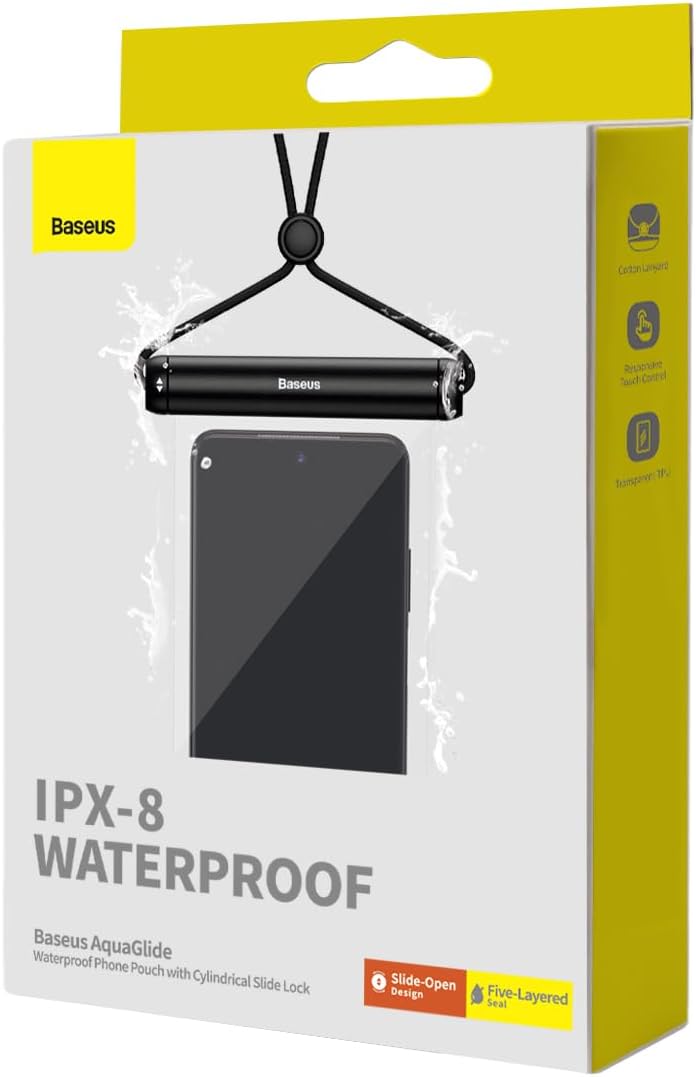 Baseus Waterproof Phone Pouch, AquaGlide IPX8 Waterproof Protection Dry Bag with Neck and Wrist Strip — Cylinder Lock (AG) — Blue