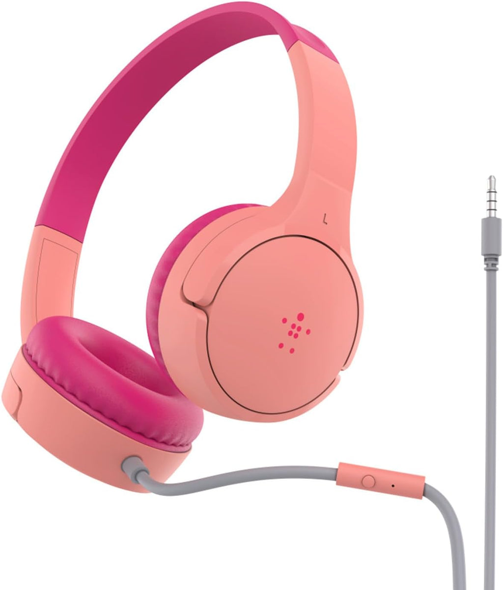Belkin SoundForm Mini Wired On-Ear for Over-Ear Headset for Children with inline Microphone for Online Learning, School, Travel, Play, For 3.5mm Compatible Devices - Pink, Kids Headphones (Wired)