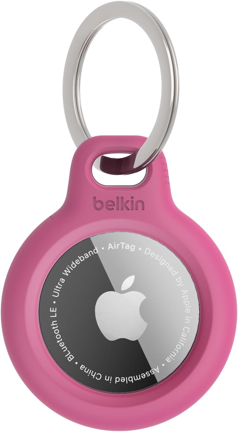 Belkin Airtag Case With Key Ring (Secure Holder Protective Cover For Air Tag Scratch Resistance Accessory) – Pink