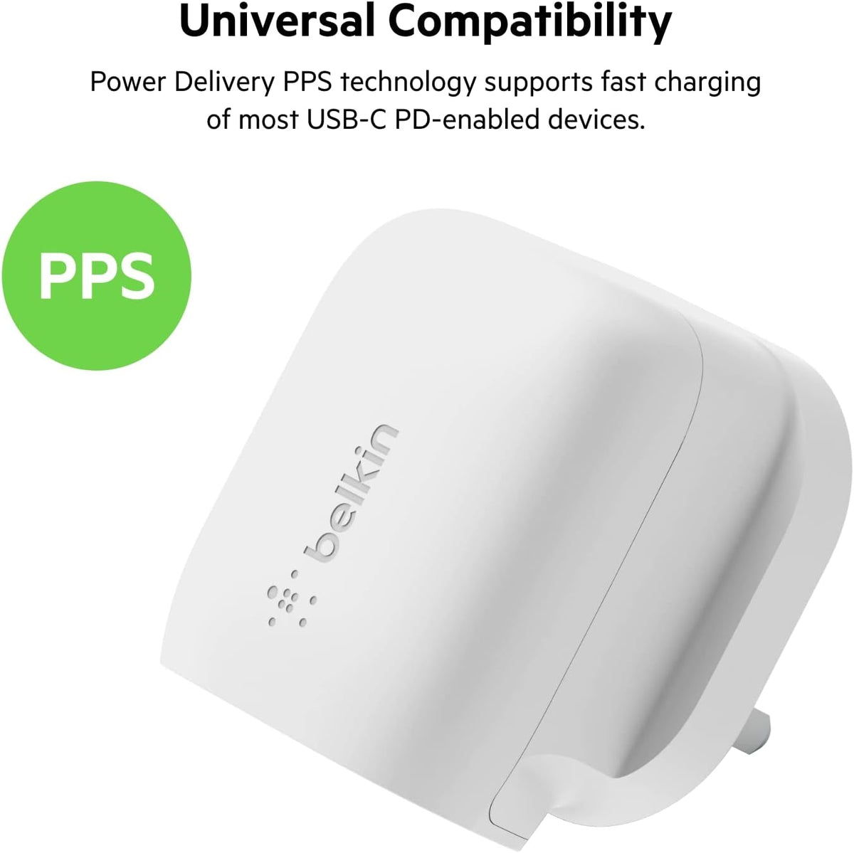 Belkin 20W USB Type C Power Delivery Wall Charger, Fast Charging Adaptor with Certified USB-C PD 3.1 PPS and Travel Sized Compact Design for iPhone 15, Pro, Max, Mini, iPad, Galaxy, Pixel and More
