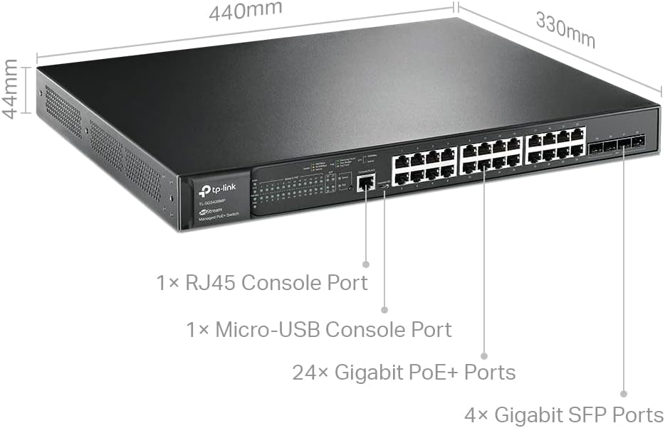 TP-Link TL-SG3428MP | 24 Port Gigabit L2+ Managed PoE Switch | 24 PoE+ Port @384W, 4 x SFP Slots | PoE Auto Recovery | Omada SDN Integrated| IPv6 | Static Routing | Limited Lifetime Protection