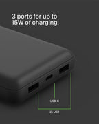 Belkin USB C Portable Charger 20000 Mah, 20K Power Bank With Type Input Output Port And 2 A Ports Included To Cable For Iphone, Galaxy, More – Black