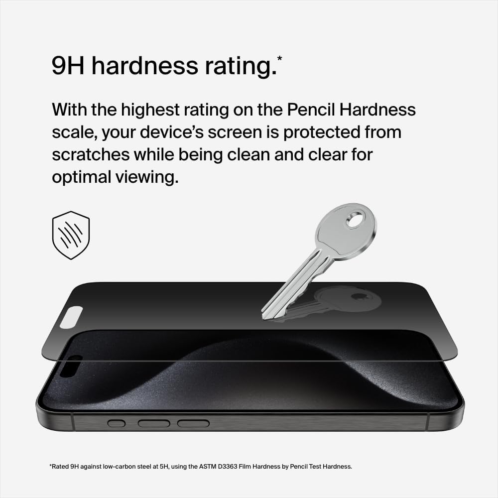 Belkin ScreenForce TemperedGlass Treated Privacy Screen Protector for iPhone 15 Pro Max - Slim & Scratch-Resistant - Includes Easy Align Tray for Bubble Free Application