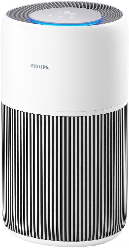 Philips Air Purifier 2200 Series, HEPA NanoProtect + Activated Carbon Filter, CADR 420m³/s for 109m², Allergy Sufferers, Ultra Quiet, Smart and Long Life Filter (AC2220/10) — white