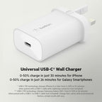 Belkin BoostCharge 25W Wall Charger with PPS, USB Plug with USB-C Power Delivery, Fast Travel USB Charger for iPhone 17, Air,, Samsung Galaxy S25, iPad, Pixel, tablets and more - White