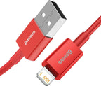 Baseus Superior Series PD 2.4A USB to Lightning Fast Charging Cable, High-Speed 480Mbps Data Transfer Cable — 1 Meters — Red