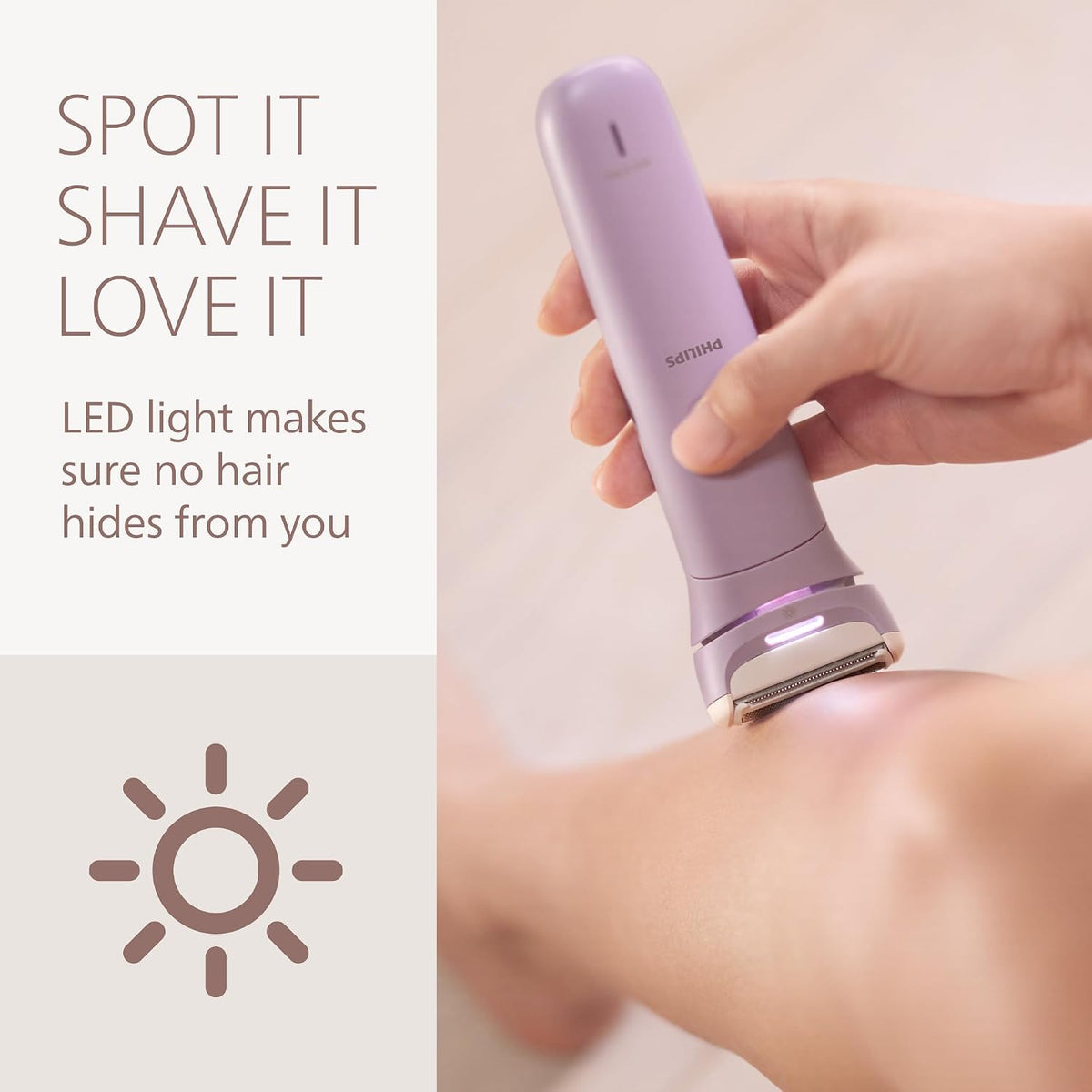 Philips Lady Shaver Series 8000 - Cordless Wet and Dry Shaver 3-Blade System, Flexible Shaver Head, LED Light for Body, Legs and Bikini, 100 Minutes Runtime, Model BRL149/00 — Purple