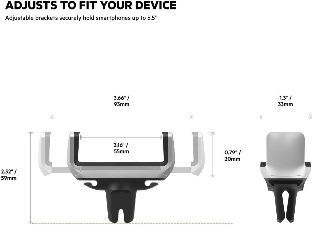 Belkin F7U017Bt Car Vent Mount For Smartphones Up To 5.5 Inches, Black And Silver