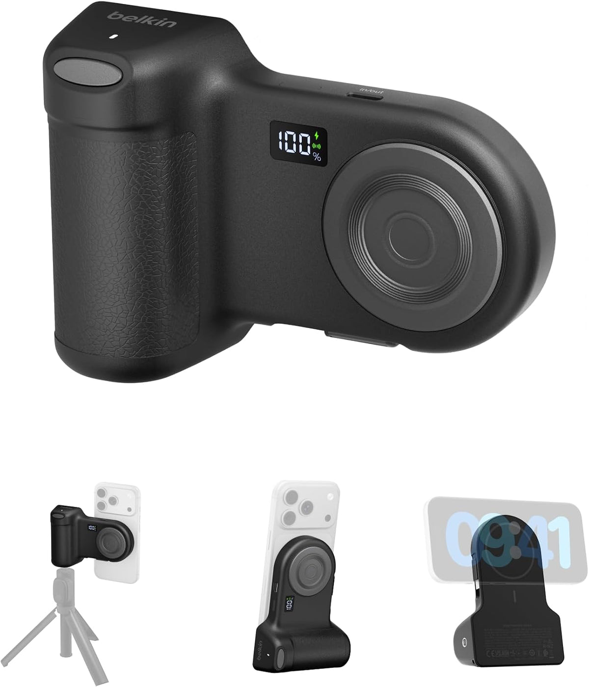 Belkin Stage PowerGrip 9300mAh Magnetic Camera Grip with Power Bank - Black