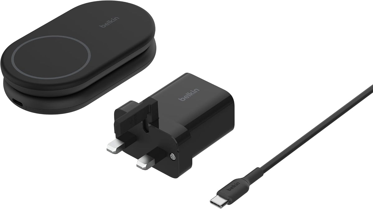 Belkin BoostCharge MagSafe Charger, Magnetic Foldable Wireless Charging Stand 15W, MagSafe-Compatible Portable Fast Charger for Qi2, iPhone 17, Air, Pixelsnap, Standy Mode Ready, PSU Included - Black