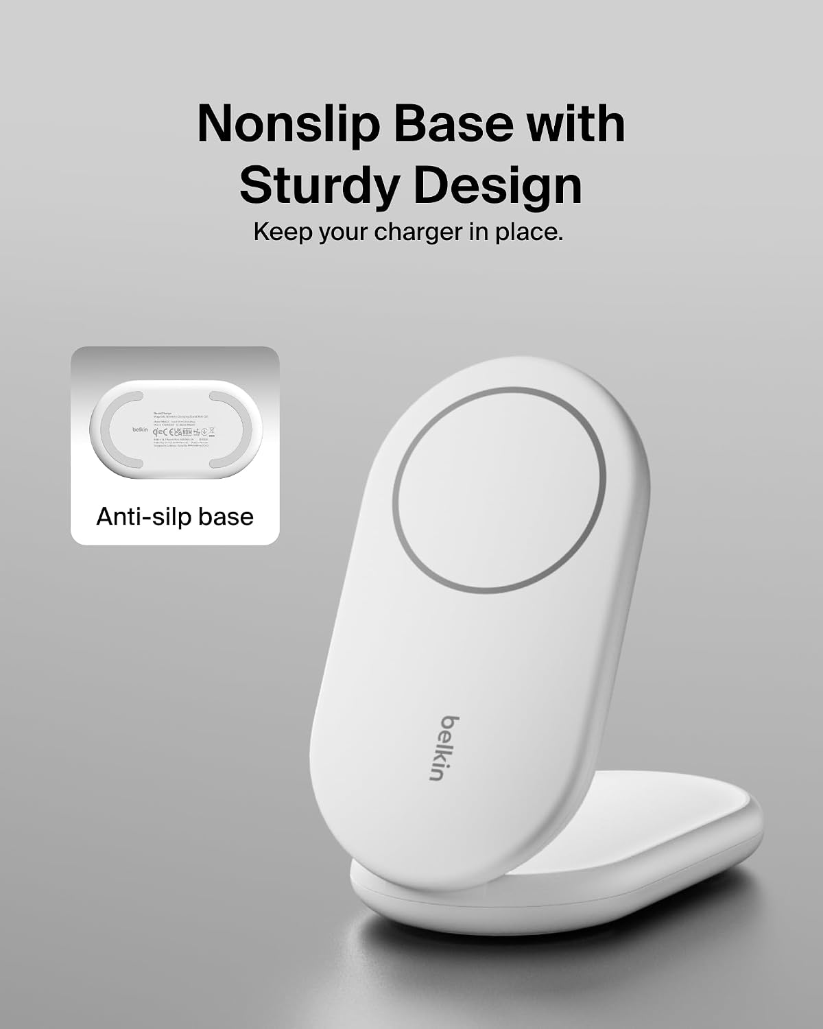 Belkin Fast Charge MagSafe Charger, Magnetic Foldable Wireless Charging Stand 15W, MagSafe-Compatible Portable Fast Charger for Qi2, iPhone 16, 15 & 14 Series, Standy Mode Ready, PSU Included - White