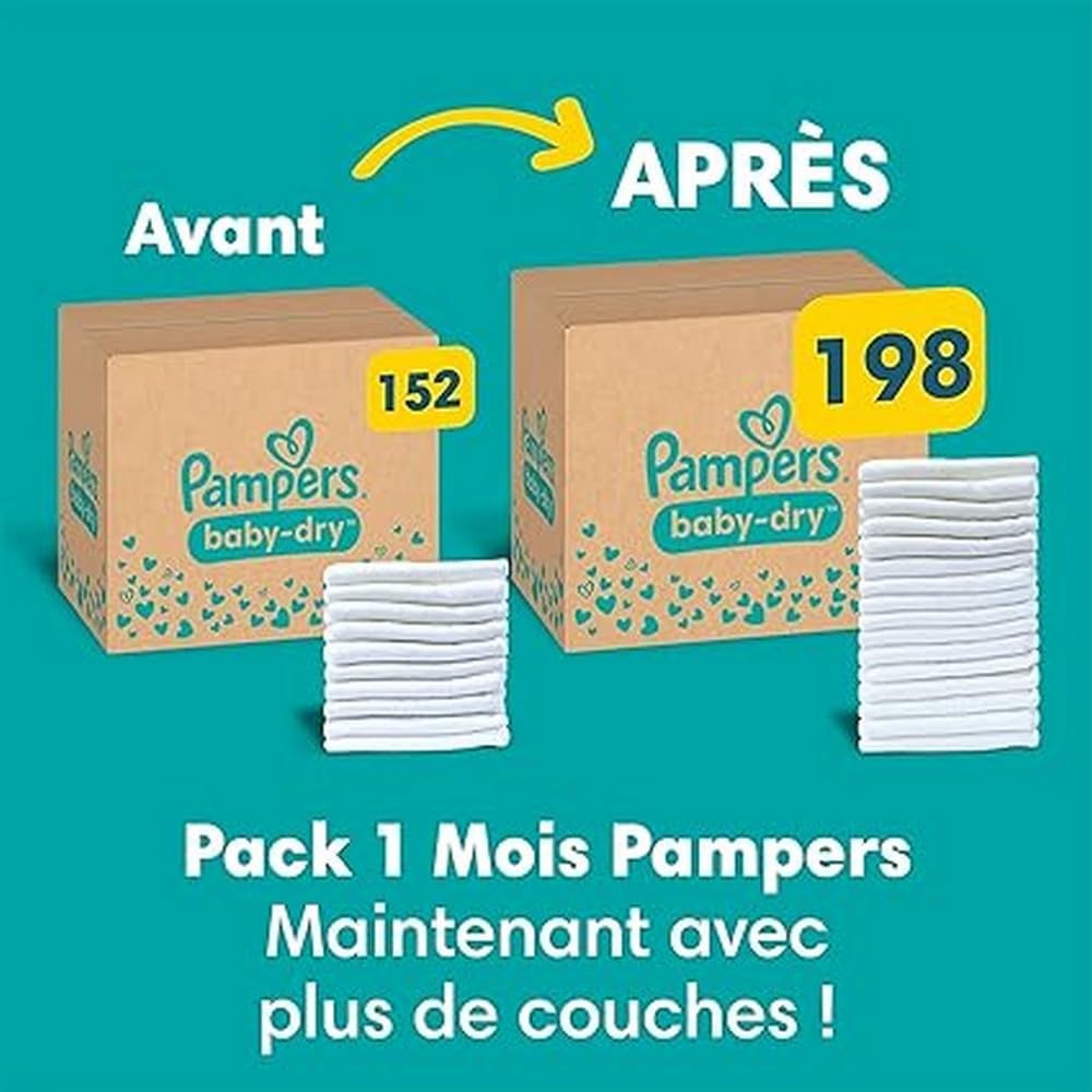 Pampers Nappies Size 4+ (10-15 kg) Baby-Dry, Maxi Plus, Monthly Box, Up to 12 Hours All-Round Leak Protection, Pack of 198
