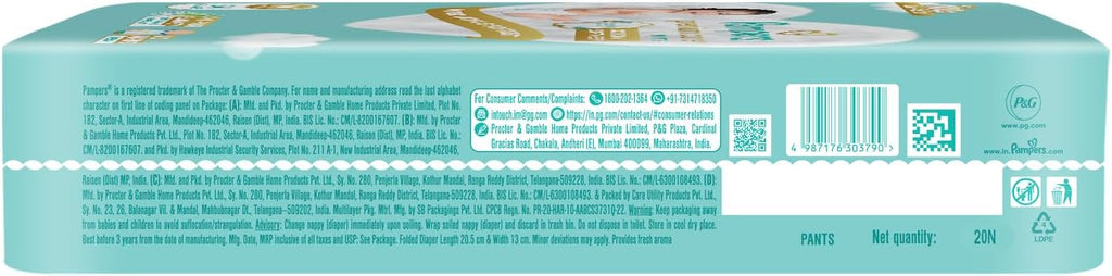 Pampers Premium Care Pant Style Baby Diapers M 20 Count | No Marks Design | Voted India’s #1 Softest Diaper | All in 1 diaper with 360 Cottony Softness