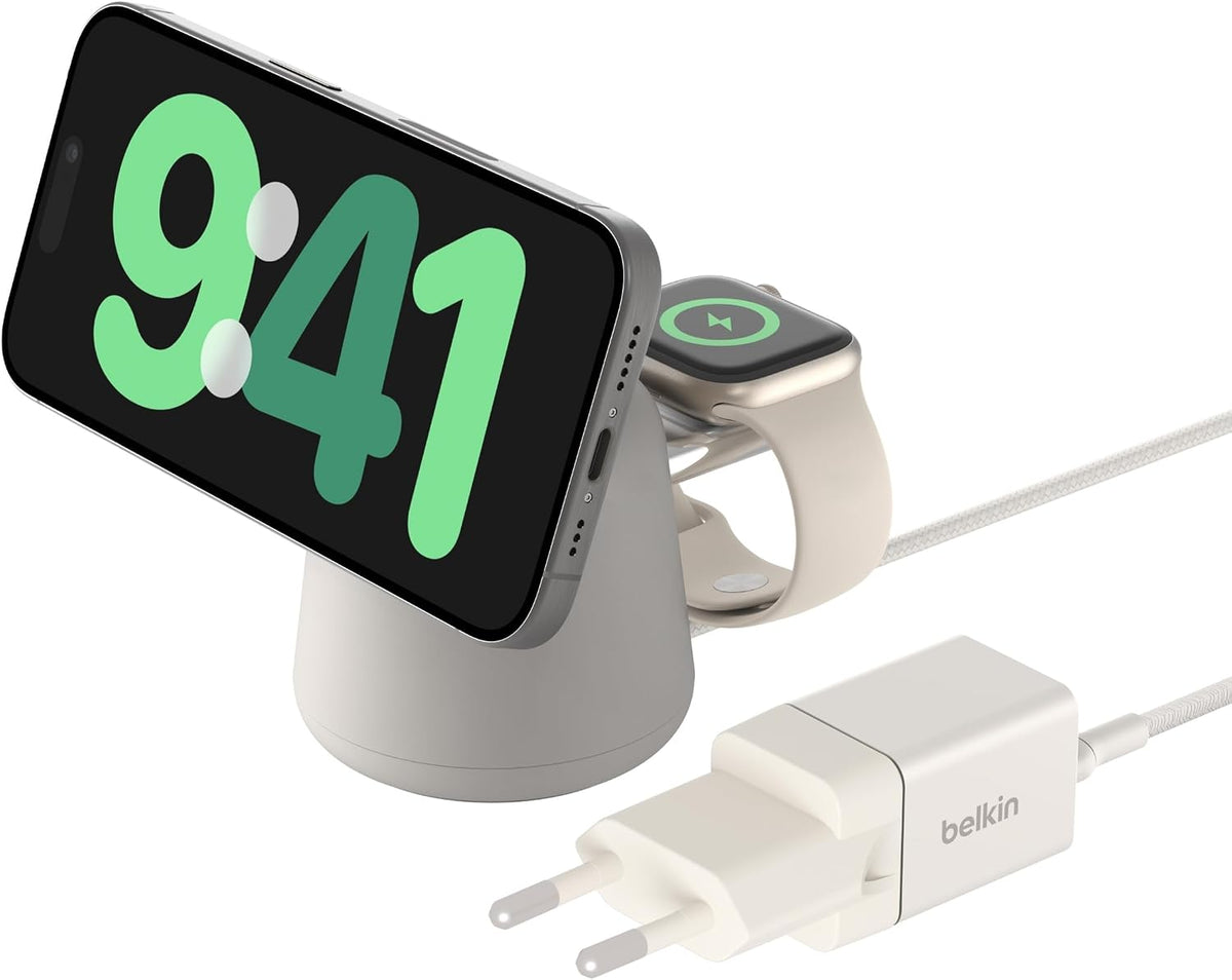 Belkin BoostCharge Pro 2-in-1 Wireless Charging Dock with MagSafe 15W Fast Charge iPhone Charger Compatible with iPhone 15, 14, 13, and 12 Series, AirPods, and Other MagSafe Enabled Devices