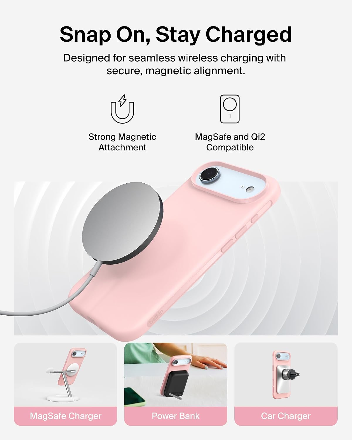 Belkin SheerForce Protect MagSafe Compatible iPhone Air Case with Slim Design & Anti-Scratch Treated Coating - Magnetic, Transparent, & Shockproof Protective iPhone Case - Pink