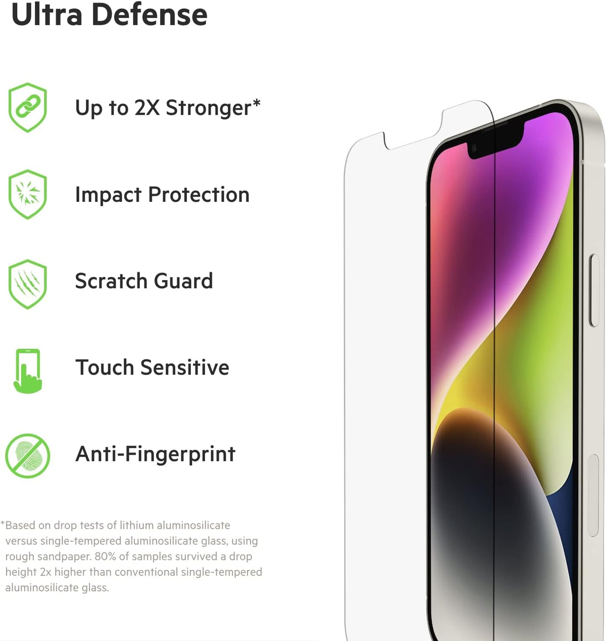 Belkin UltraGlass iPhone 14, iPhone 13 and 13 Pro Screen Protector, AntiMicrobial-Treated, Easy Bubble Free Application with Included Installation Guide Tray, 9H Hardness Tested, Tempered Glass