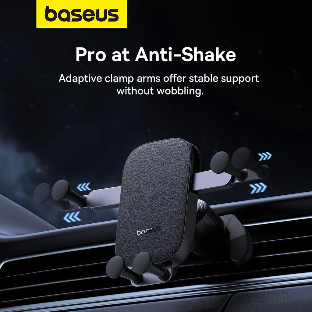Baseus UltraControl Mega Series Car Phone Holder for Air Vent, Adaptive Clamp Arms, Secure Placement, Upgraded Tail Hook Car Phone Mount — Black