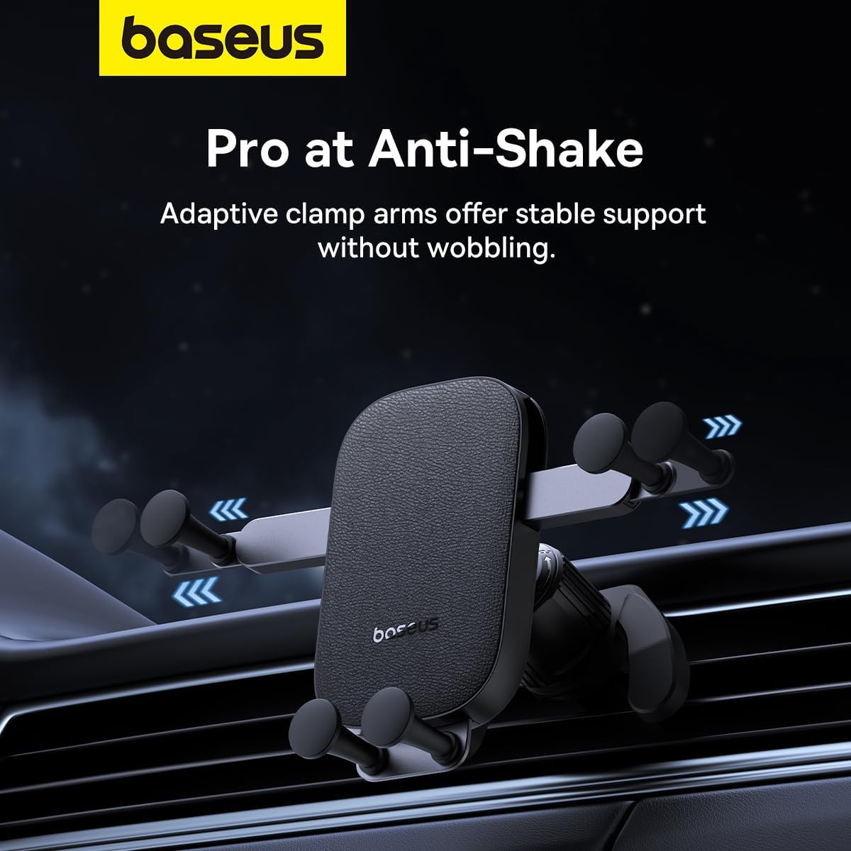 Baseus UltraControl Mega Series Car Phone Holder for Air Vent, Adaptive Clamp Arms, Secure Placement, Upgraded Tail Hook Car Phone Mount — Black