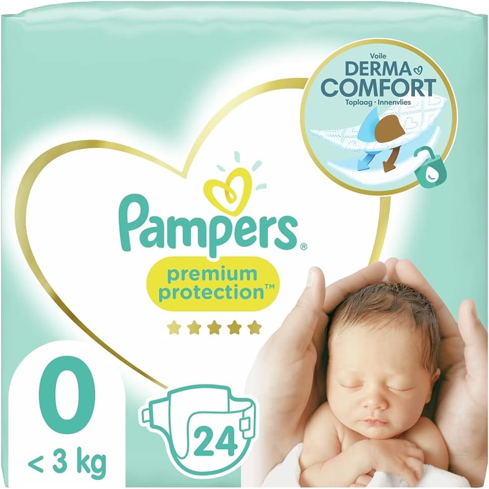 Pampers - Premium Protection Size 0, Diapers for Babies <3kg - 24 Pieces