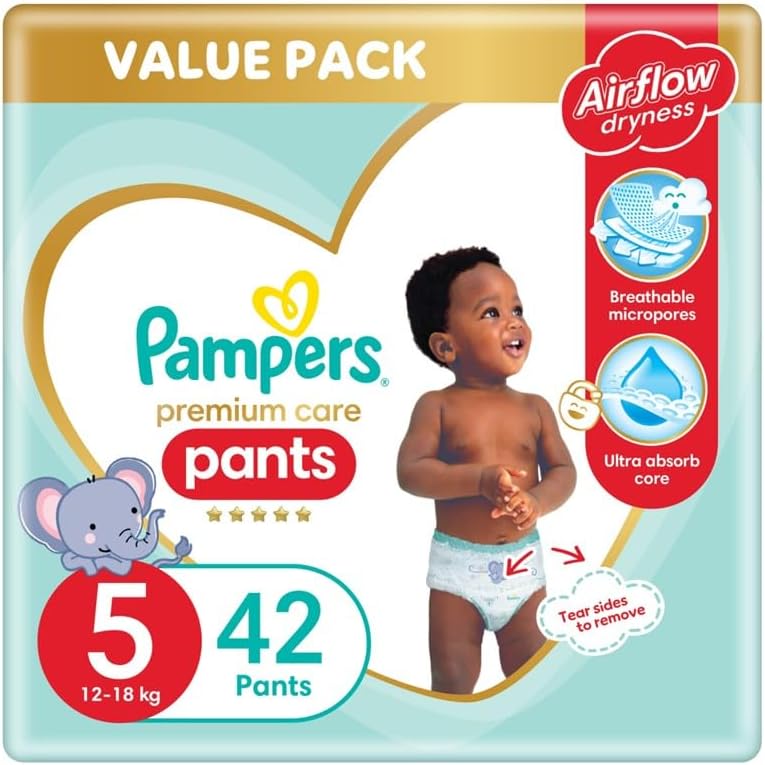 Pampers Premium Care Pants Diapers, Size 5, 12-18kg, Unique Softest Absorption for Ultimate Skin Protection, 40 Count