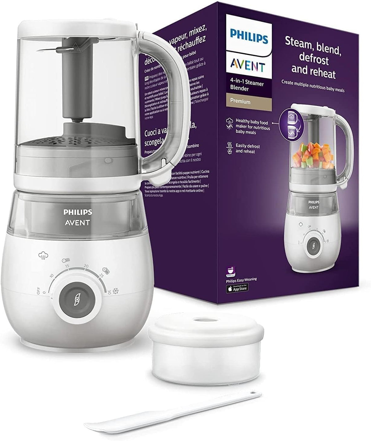 Philips 4 in 1 COMBINED STEAMER AND BLENDER + RECIPE BOOKLET + 120ml STORAGE BOWL (SCF883 / 01) — White