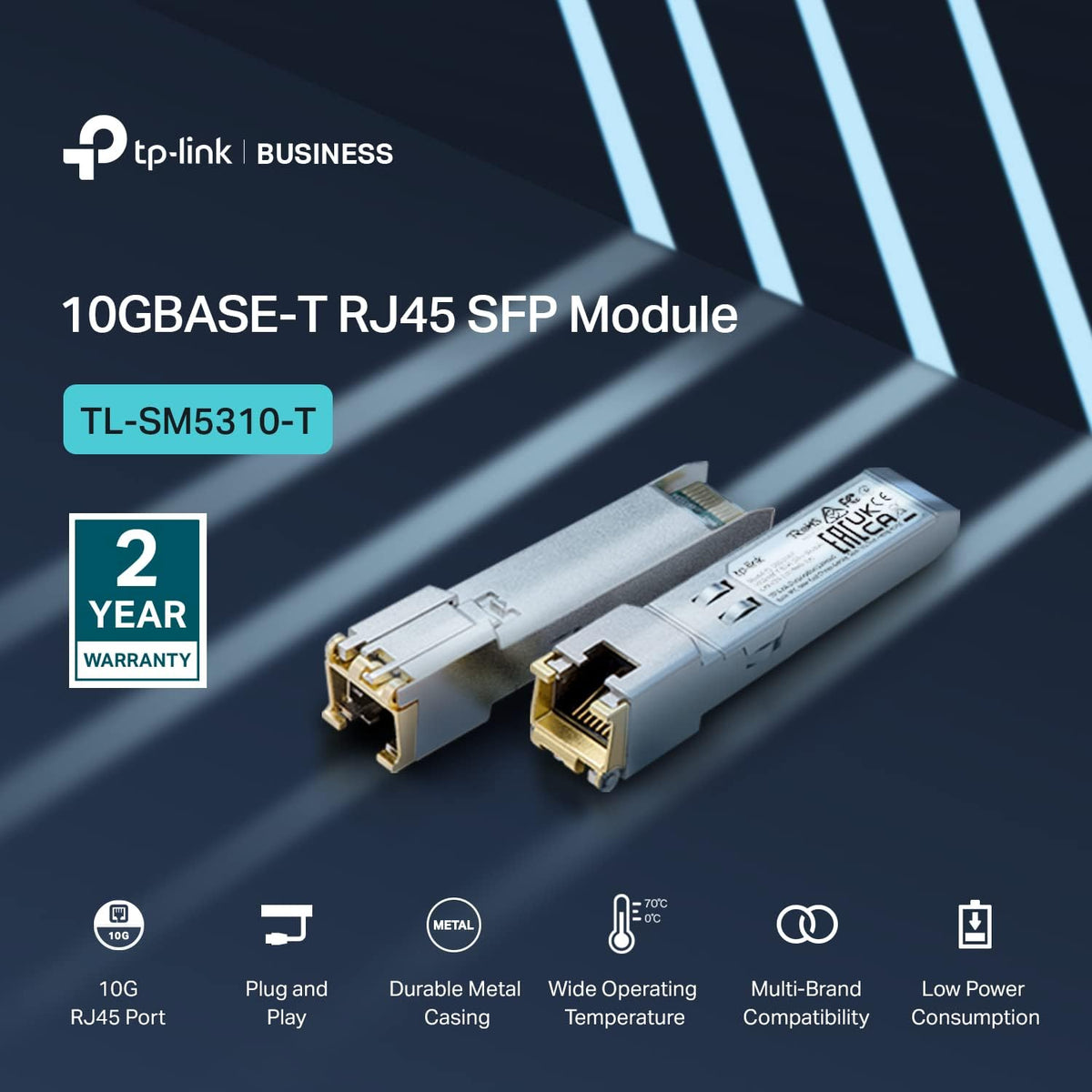 TP-Link TL-SM5310-T 10GBASE T RJ45 SFP Module SFP to RJ45 10GBase T Copper SFP, Silver