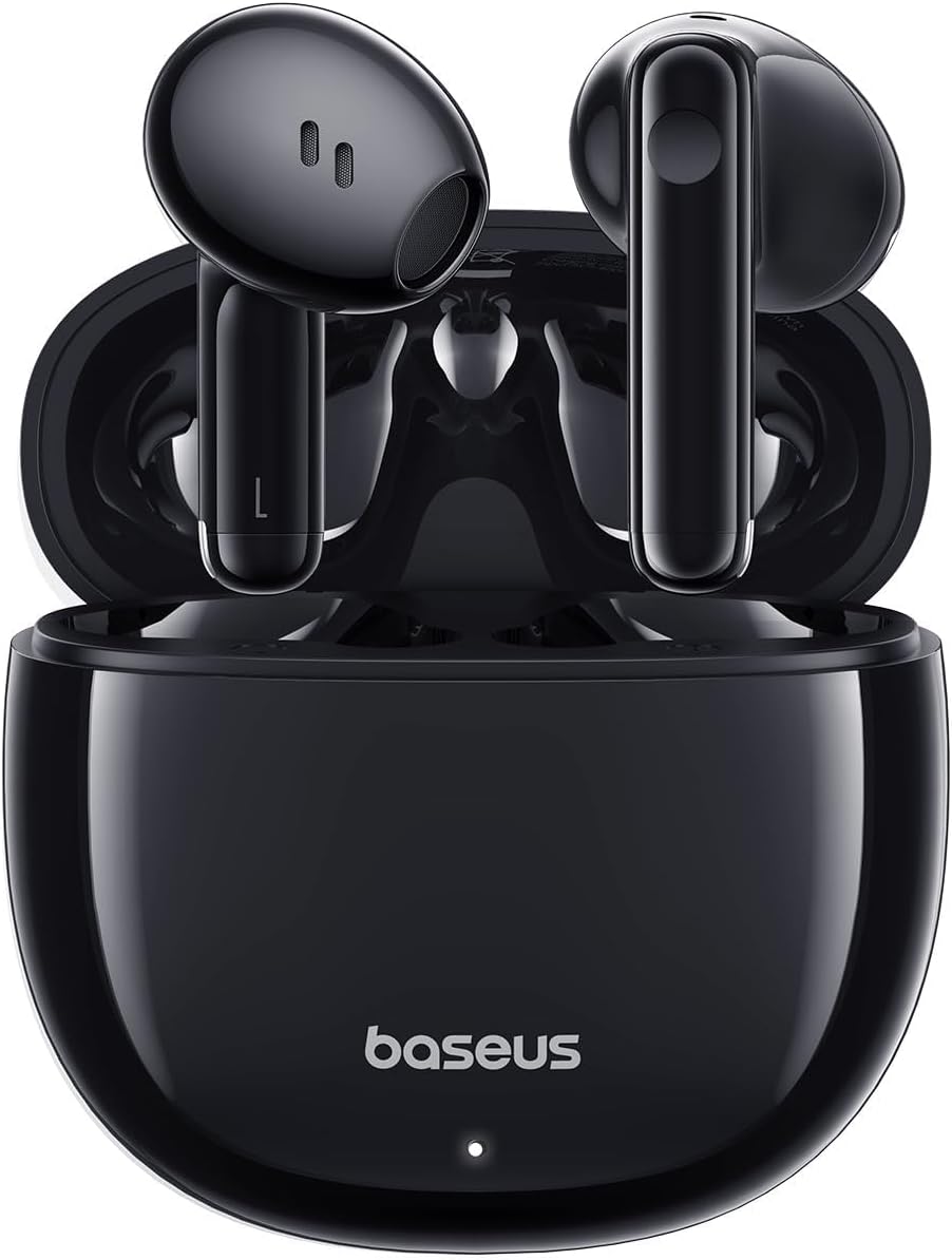 Baseus Bowie E13 TWS Earbuds Bluetooth 5.3 Wireless Earphones, 30H Playtime, 12mm Drivers, 0.06s Low Latency, Fast Charging, App Control, Custom EQ, Touch Controls — Black