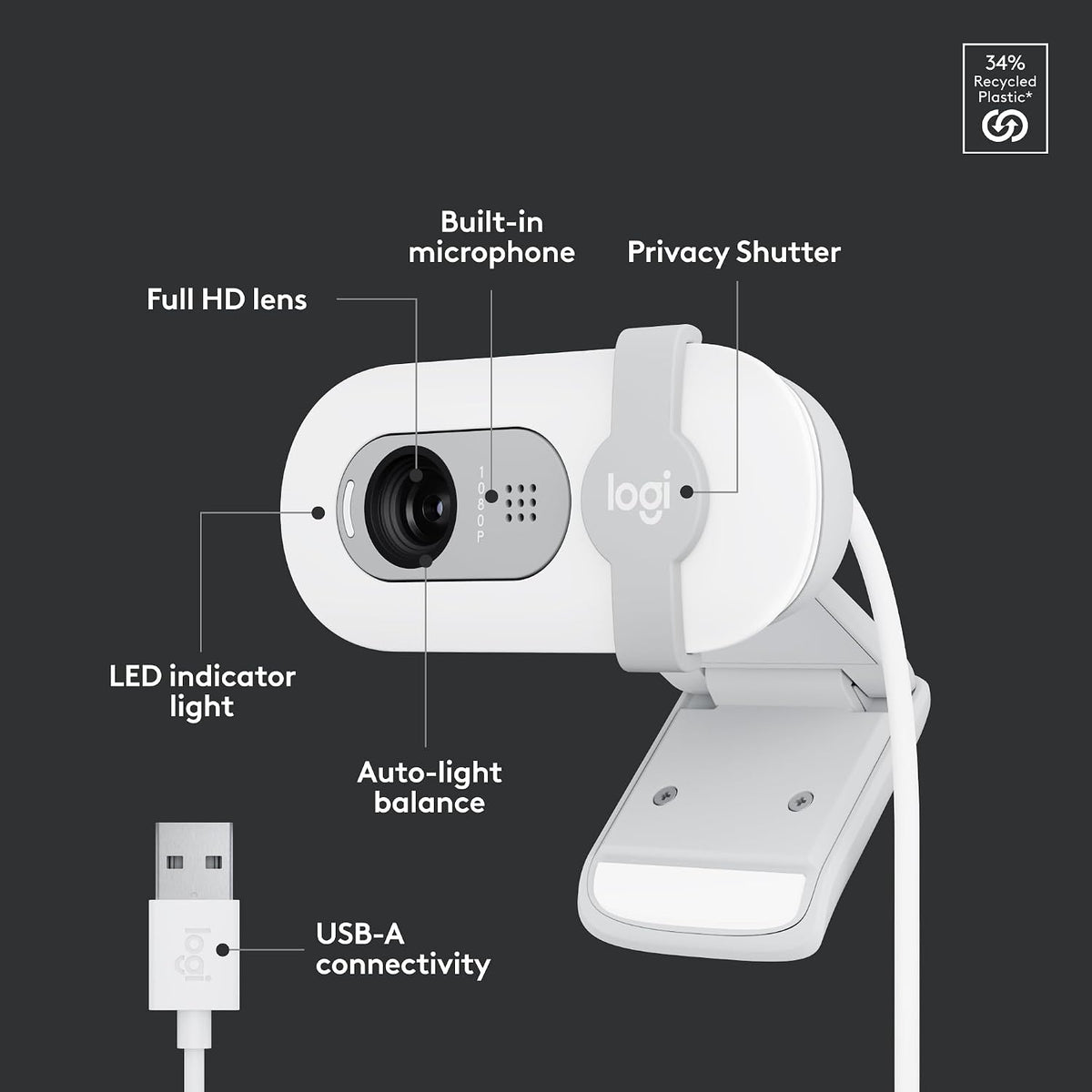 Logitech BRIO 100 Webcam — Off White