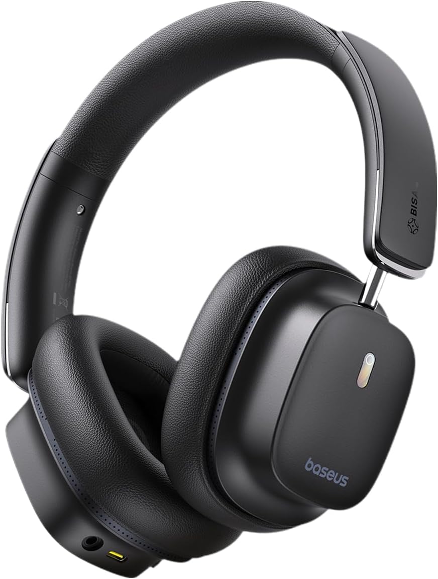 Baseus Bowie 30 Max Active Noise Cancelling Headphones, Head Tracking Spatial Audio, LDAC Hi-Res Wireless Sound, 65H Playtime, Comfort Fit, Clear Calls, App Control — Black
