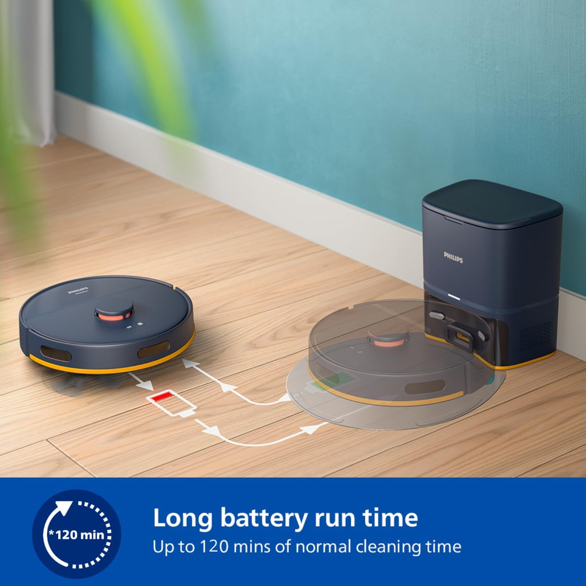 Philips Vacuum & Mop Robot With Station, 6000Pa Suction, 120 Min Runtime — Midnight Blue