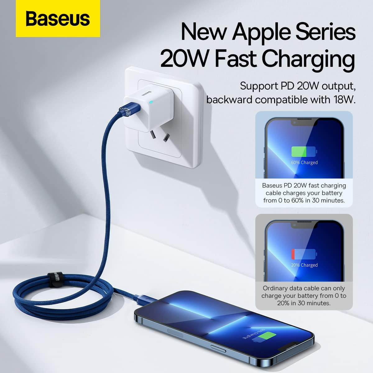 Baseus Crystal Shine USB-C to Lightning Cable 20W — 1.2m — Blue