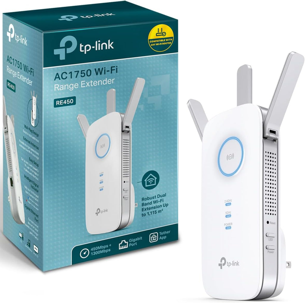TP-Link AC1750 WiFi Extender (RE450), PCMag Editor's Choice, Up to 1750Mbps, Dual Band WiFi Repeater, Internet Booster, Extend WiFi Range further