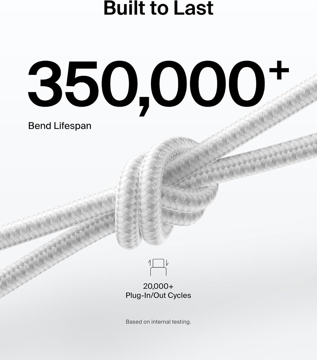 Belkin Eco Braided USB-C to USB-C Cable (1M, 240W) - Soft, Flexible Fast-Charging Cable, Type C Charger Cord for iPhone 16, Galaxy S25, Pixel 9, MacBook, iPad Pro, & More - White (USB 2.0)
