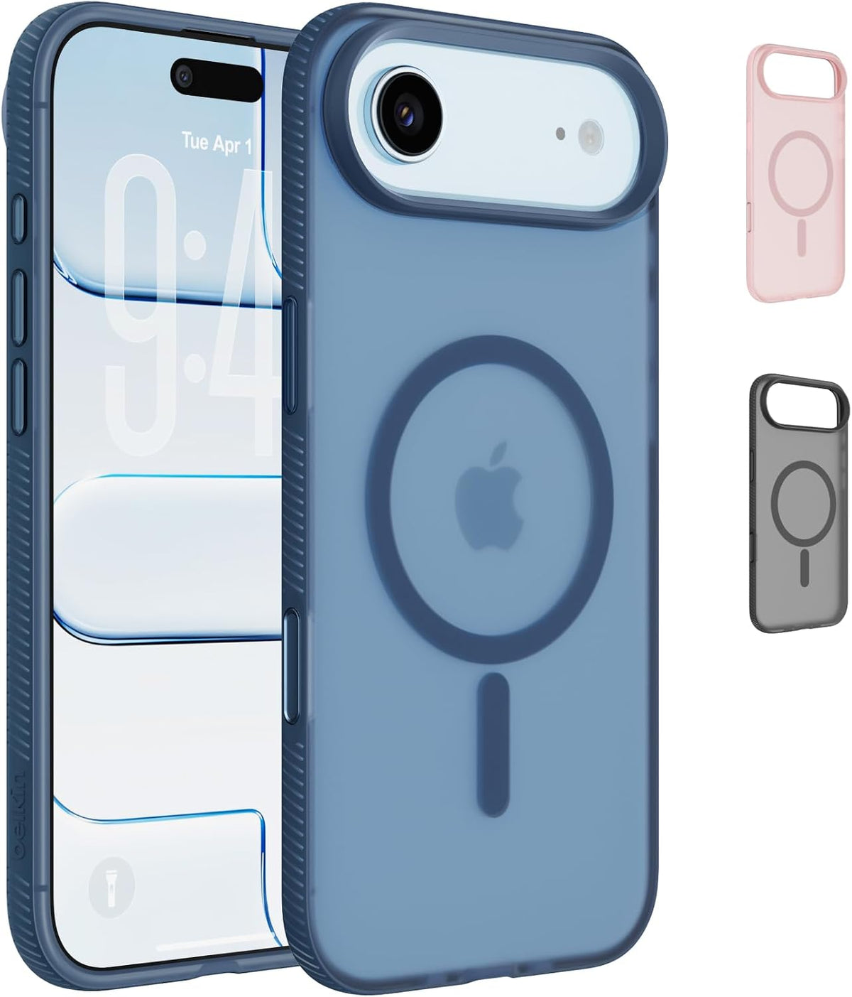 Belkin SheerForce Grip MagSafe Compatible iPhone 17 Pro Max Case with Slim Design & Anti-Slip Side Lines - Magnetic, Transparent, & Shockproof Protective iPhone Case - Blue