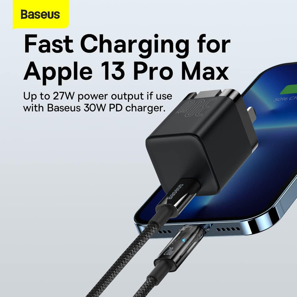 Baseus Explorer Auto Power-Off USB-C to Lightning Cable 20W — 1m — Black