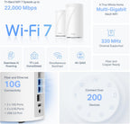 TP-Link Tri-Band WiFi 7 BE22000 Whole Home Mesh System (Deco BE85) | 12-Stream 22 Gbps | 2× 10G + 2× 2.5G Ports Wired Backhaul, 8× High-Gain Antennas | VPN, AI-Roaming, 4×4 MU-MIMO, HomeShield(2-Pack)