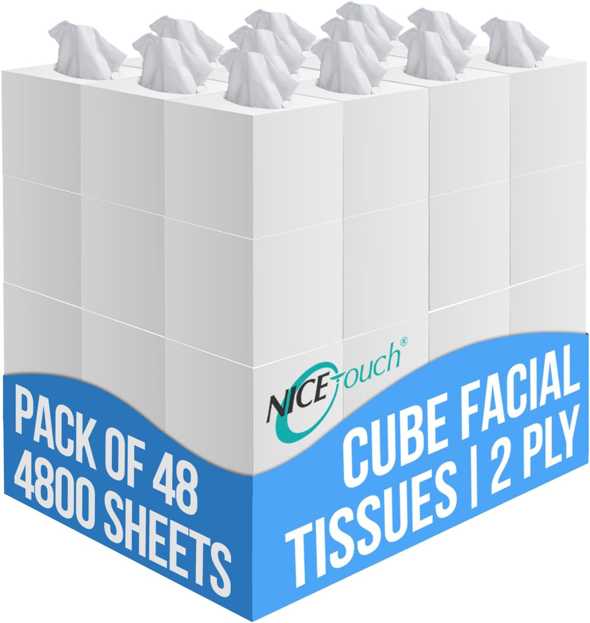 Nice Touch Facial Tissue - 2-Ply X 48 Cube Boxes of 100 Sheets Each - 4800 Premium Soft Feel and Absorbent Tissues — front product image