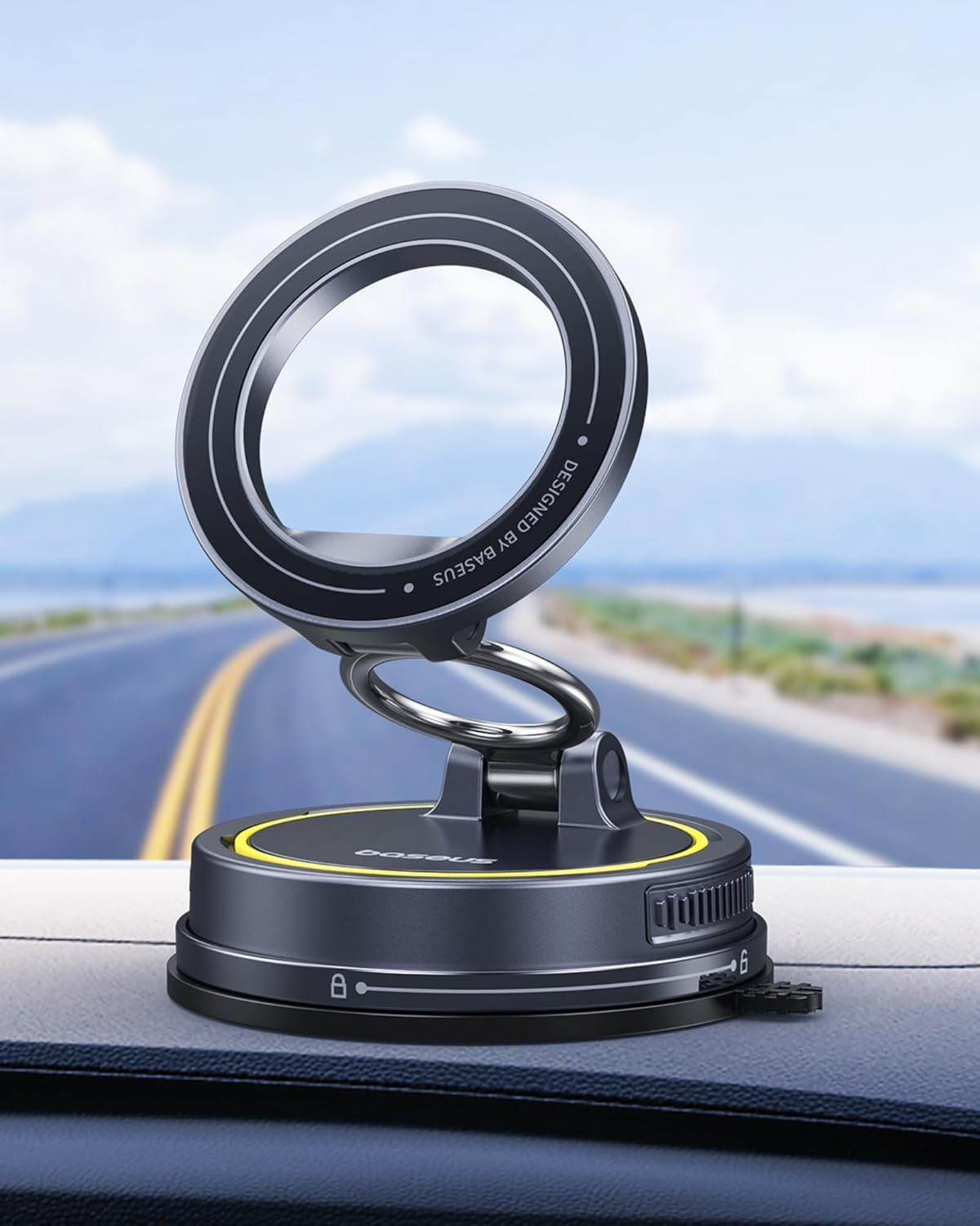 Baseus VC2 Flex Vacuum Magnetic Mobile Phone Holder Car, Magnetic Magsafe Mobile Phone Holder Car Suction Cup for Dashboard Windscreen, 720° Adjustable & Foldable — Silver