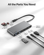 Belkin USB C Hub, 7-Port Hub w/ 4K HDMI Display @ 60Hz, SD & MicroSD, 100W Power Delivery, Fast Data Transfer 5Gbps, USB C Multiport Adapter for MacBook, iPad Pro, Chromebook - HDMI 2.0 - Grey