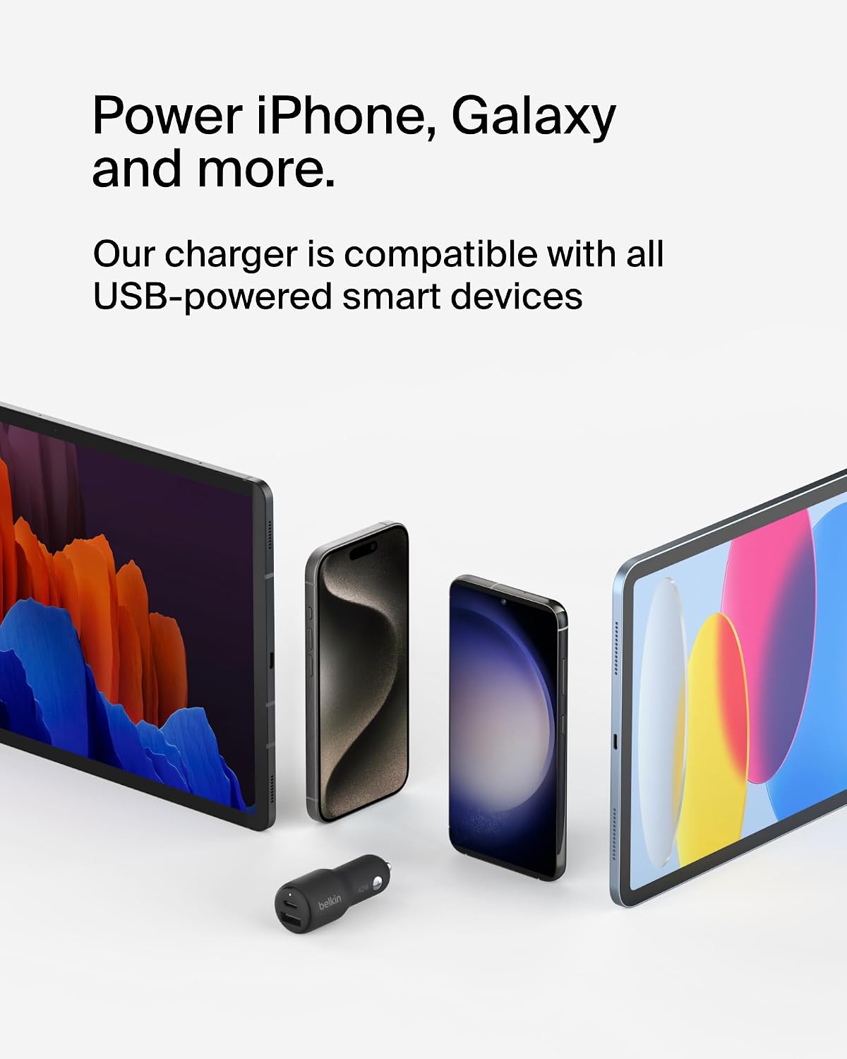 Belkin BoostCharge Dual Car Charger 42W w/Fast Charge USB-C 30W PPS & 12W USB-A Ports for Apple iPhone 16/16 Pro/16 Plus/16 Pro Max, iPhone 15, 14, 13, 12 Series, Samsung Galaxy S24, & More - Black