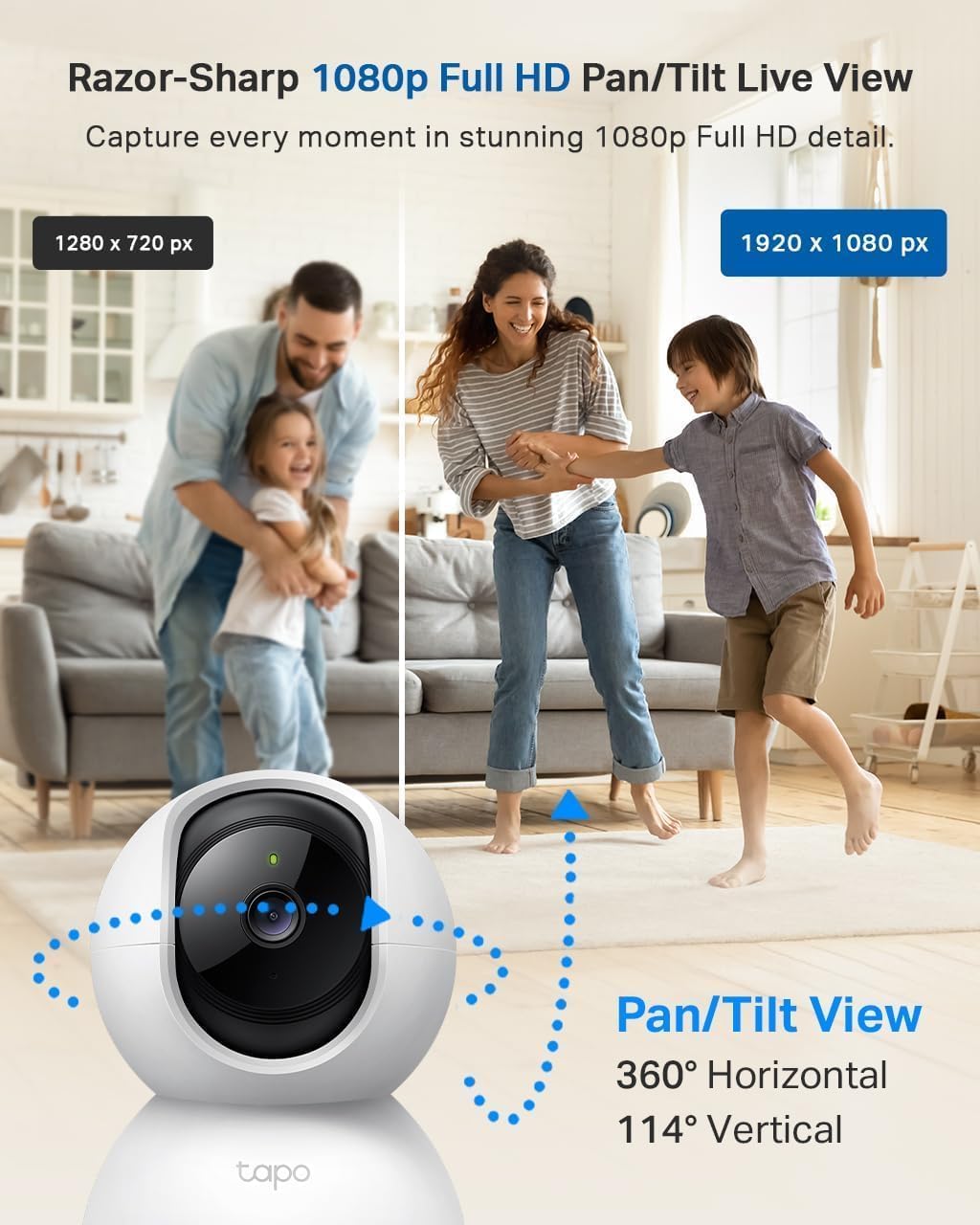 TP-Link Tapo Pan/Tilt Smart Security Camera, Indoor CCTV, 360 Rotational Views, Works with Alexa&Google Home, No Hub Required, 1080p, 2-Way Audio, Night Vision, SD Storage, Device Sharing (TC70)