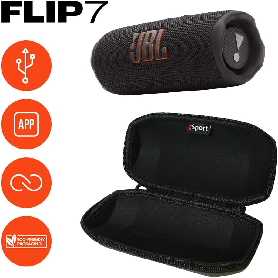 JBL Flip 7 with gSport Carbon Fiber Case — Black