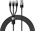 Baseus StarSpeed USB-A to Lightning / Micro-USB / USB-C Cable 3.5A — 1.2m — Black