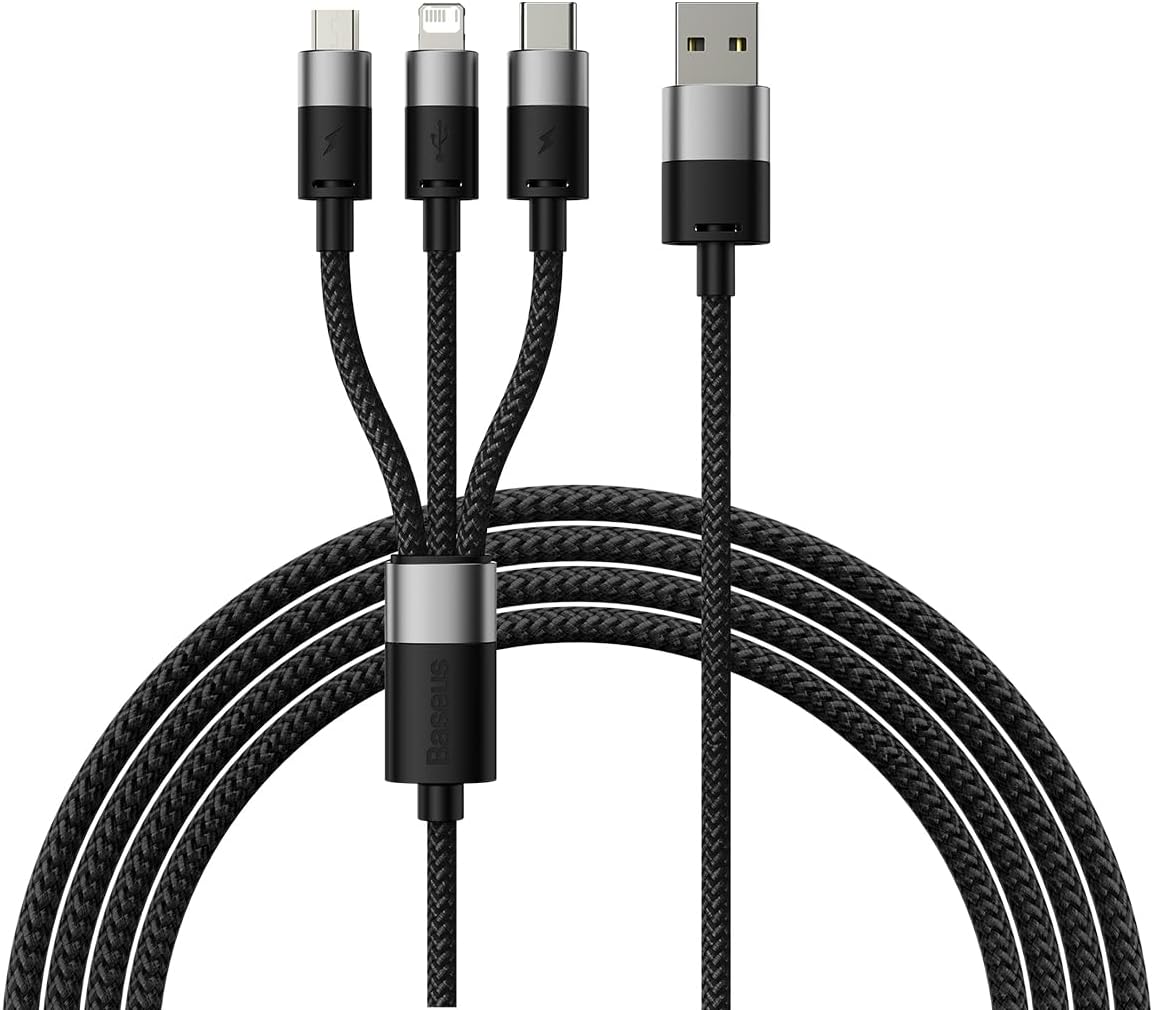Baseus StarSpeed USB-A to Lightning / Micro-USB / USB-C Cable 3.5A — 1.2m — Black