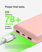 Belkin USB C Portable Charger 20000 mAh, 20K Power Bank with USB Type C Input Output Port and 2 USB A Ports with Included USB C to A Cable for iPhone, Galaxy, and More – Rose Gold