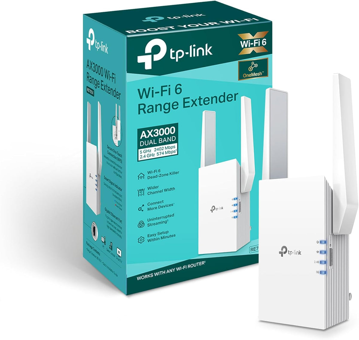 TP-Link - AX3000 Dual-Band Wi-Fi 6 Range Extender-RE705X