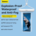 Baseus Waterproof Phone Pouch, Universal IPX8 Waterproof Protection Dry Bag with Neck and Wrist Strip — Cylinder Lock — White