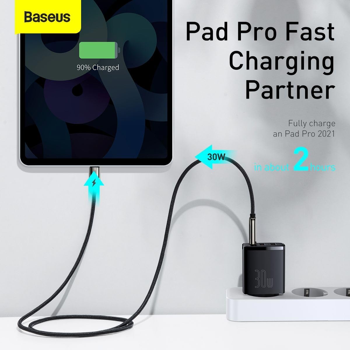 Baseus 30W USB-C PD Fast Charger, 1-Port Type-C & Dual-Port QC3.0 Wall Adapter EU Plug — 30W-EU-1C+2A — Black
