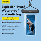 Baseus Waterproof Phone Pouch, Universal IPX8 Waterproof Protection Dry Bag with Neck and Wrist Strip — Cylinder Lock — Black