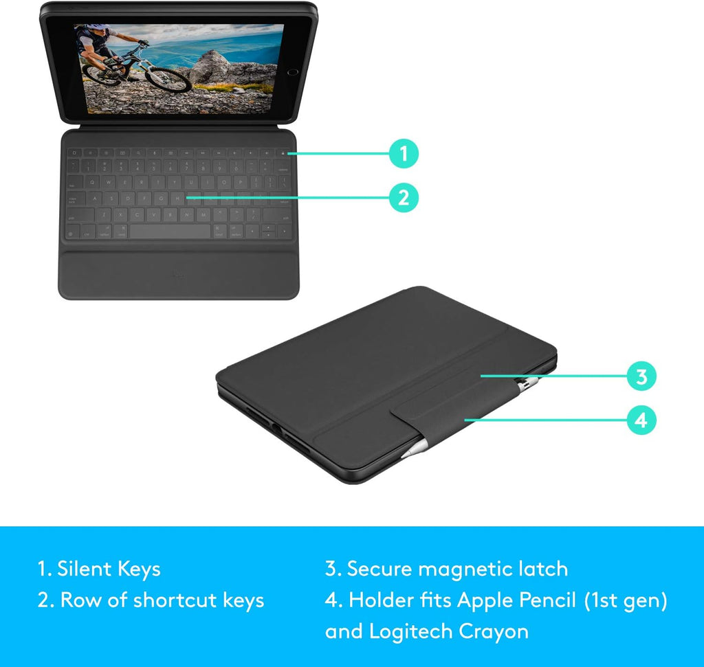 Logitech Rugged Folio Keyboard Case for iPad 7th Gen — Graphite